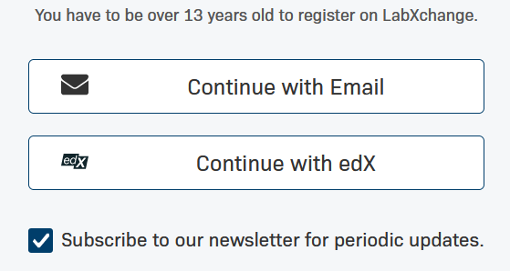 The continue with email button followed by the continue with edX button