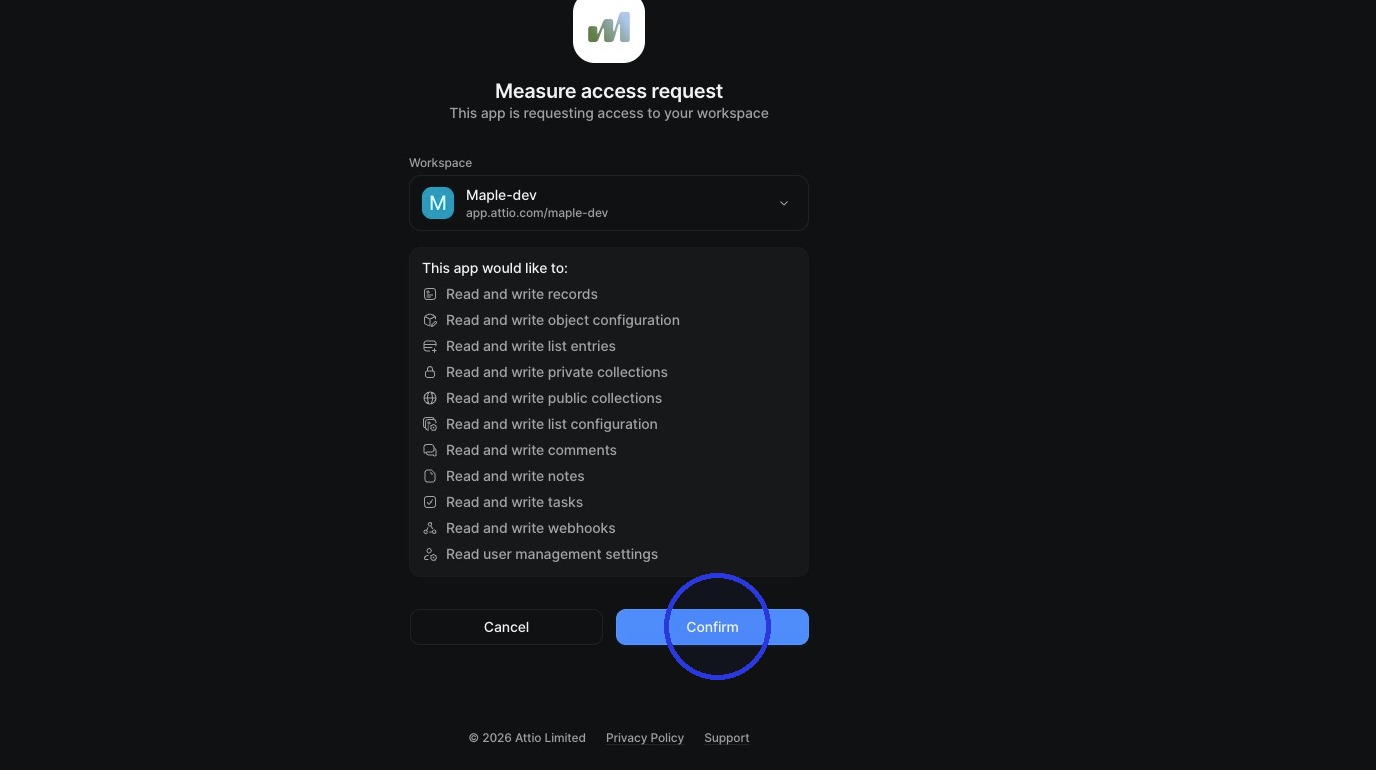 Confirm authorization screen