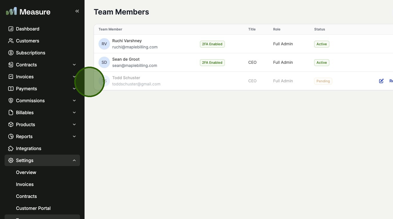 Pending invite in team member list