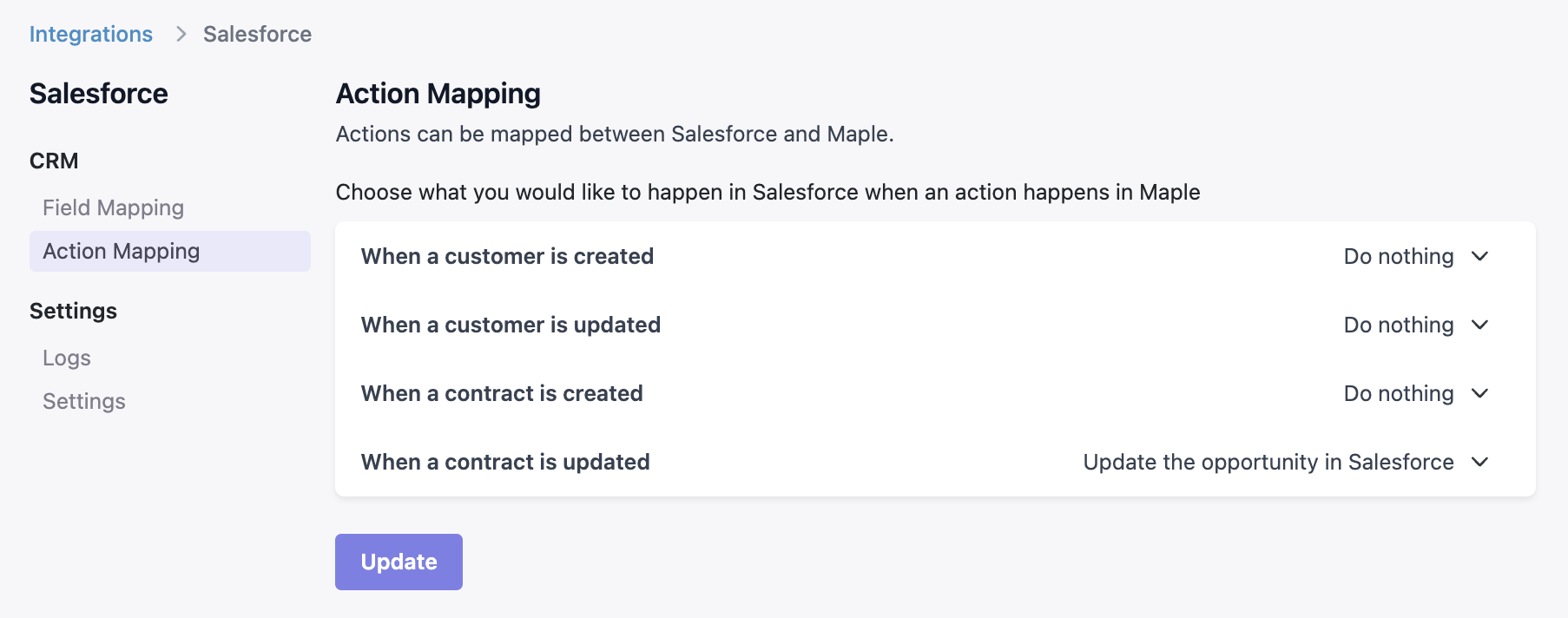 Action mapping configuration