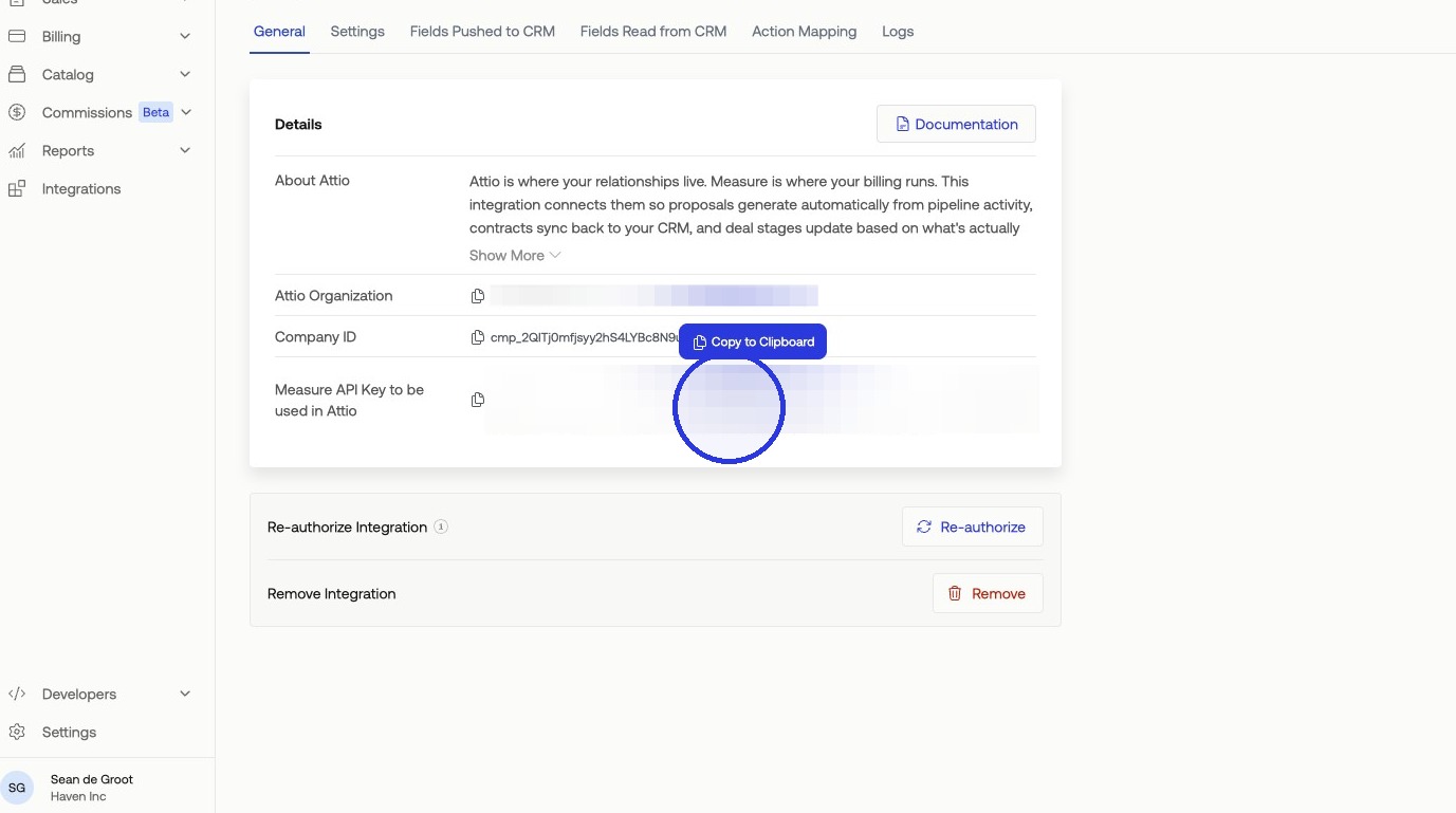API token field
