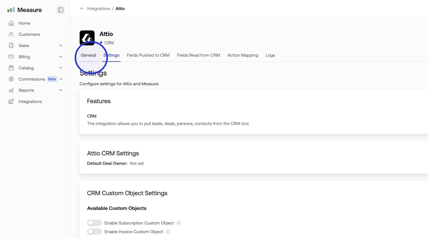 General settings page