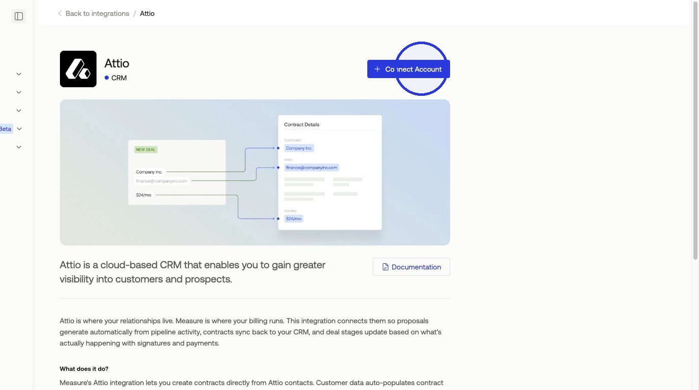 Integrations page with Attio search result