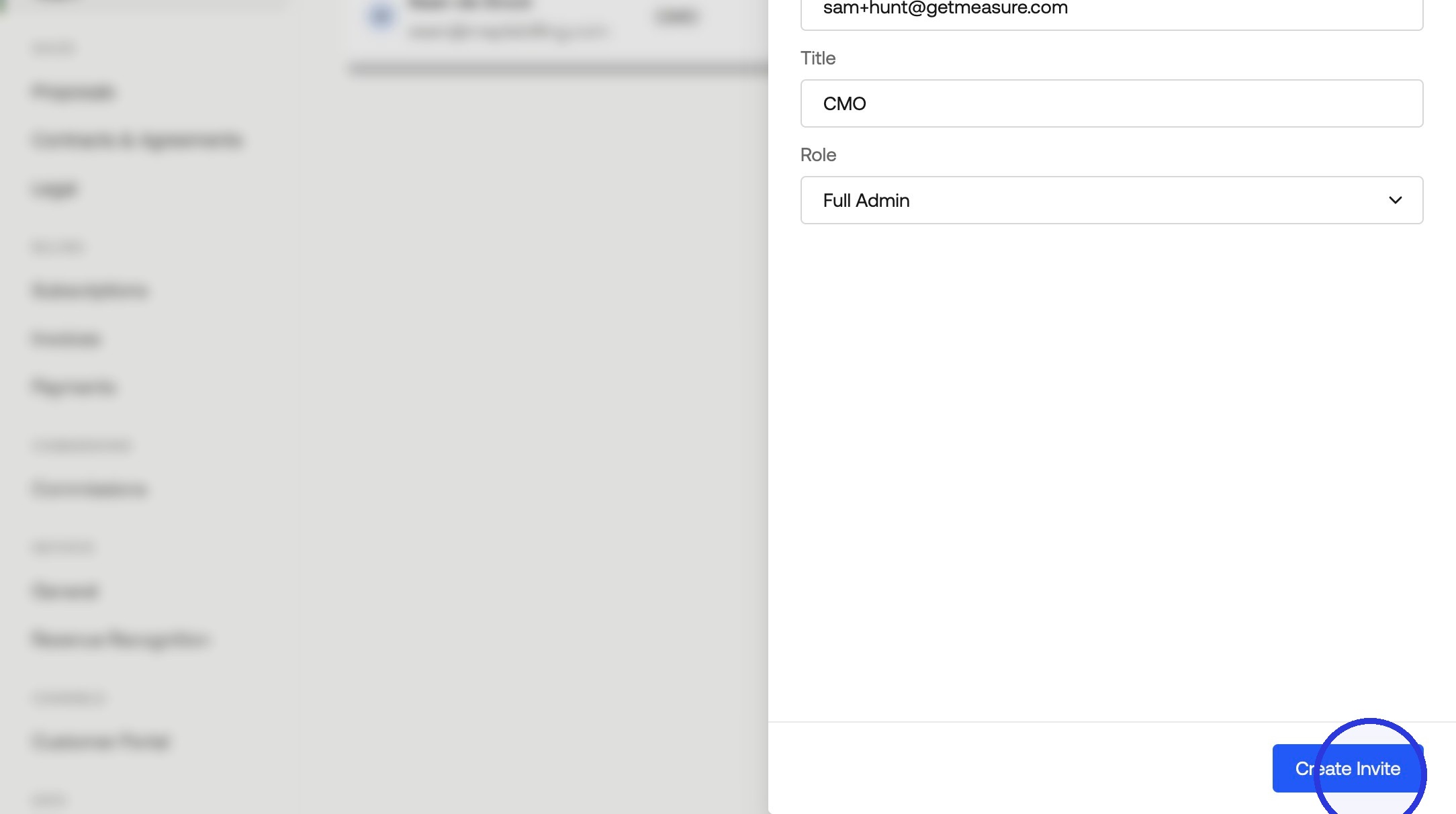 Create Invite button