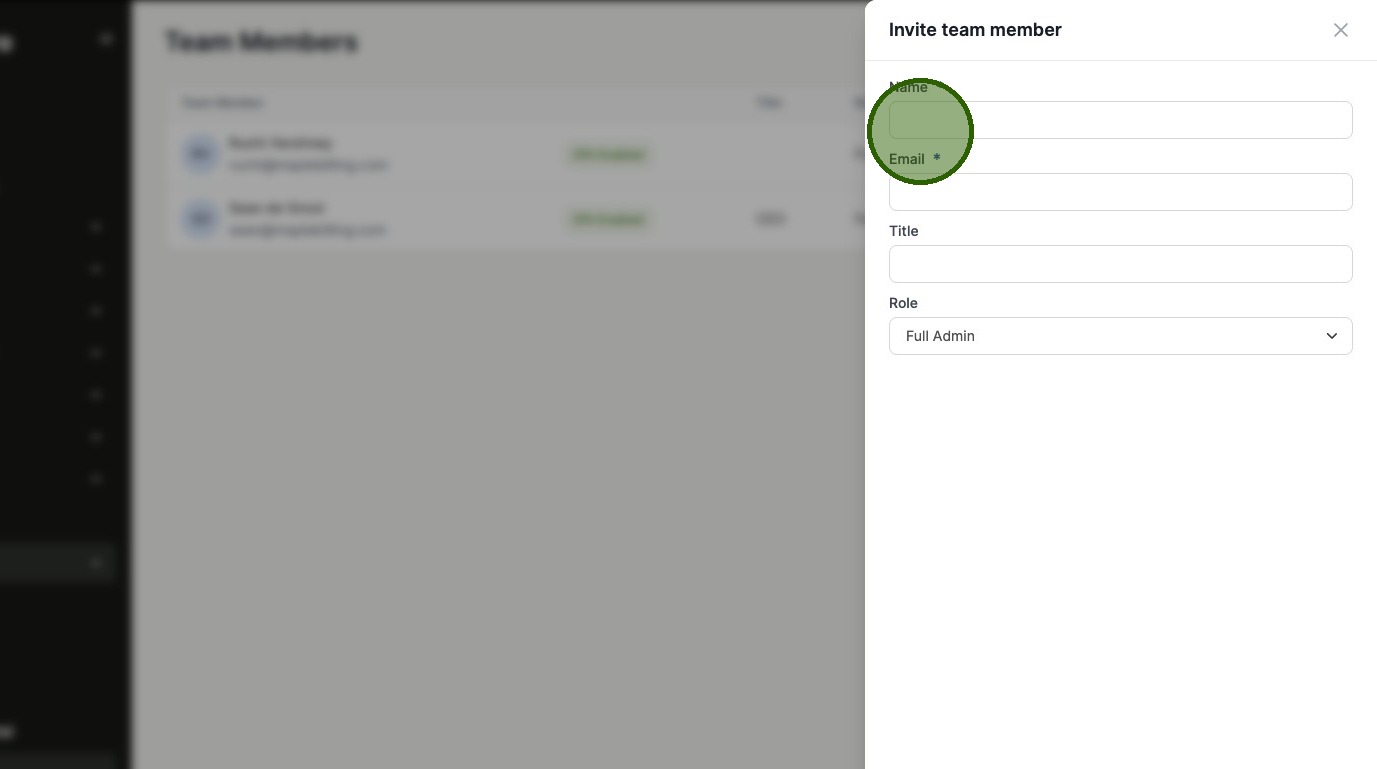 Entering user details for invite