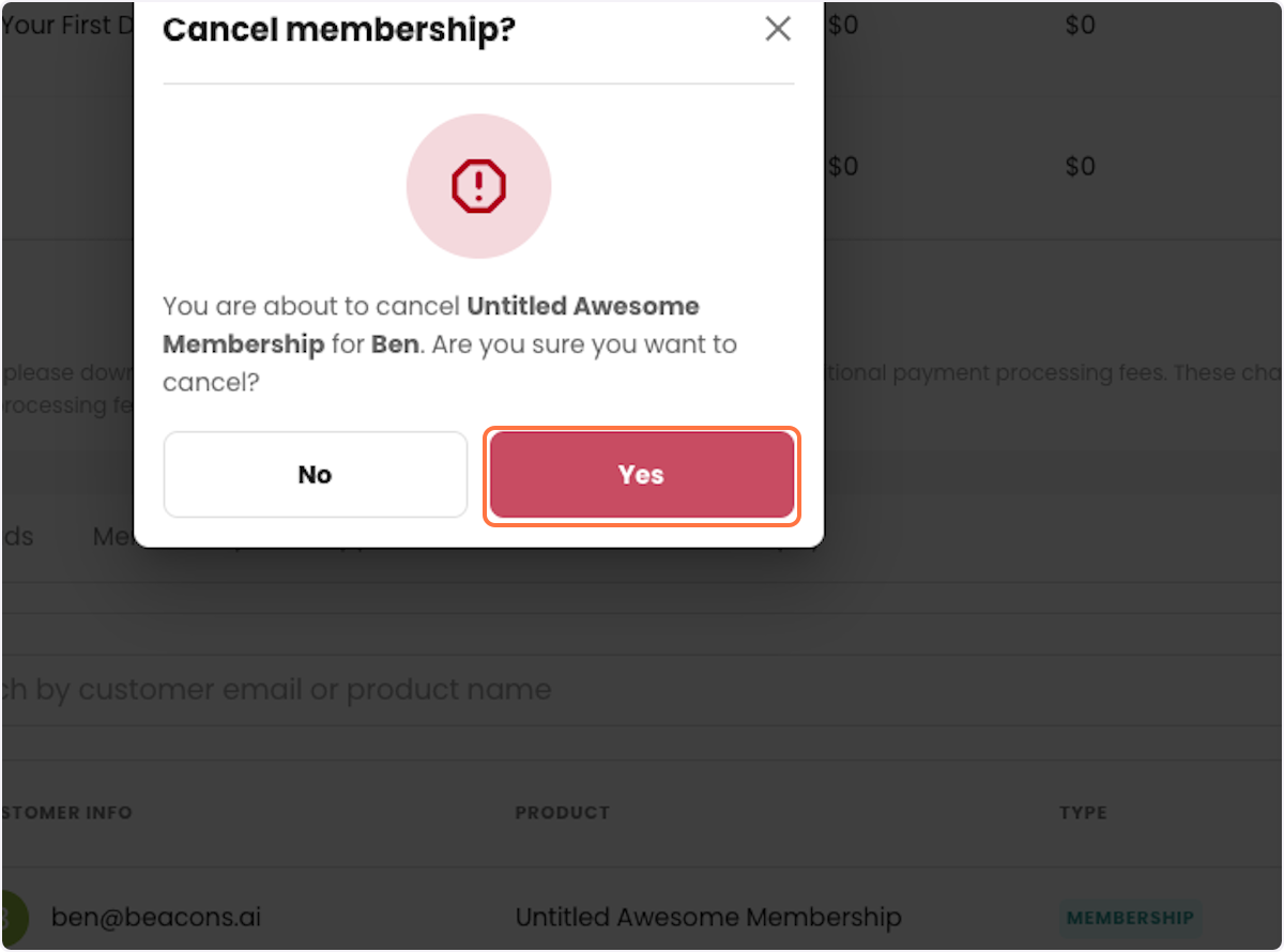 Click on Yes to confirm