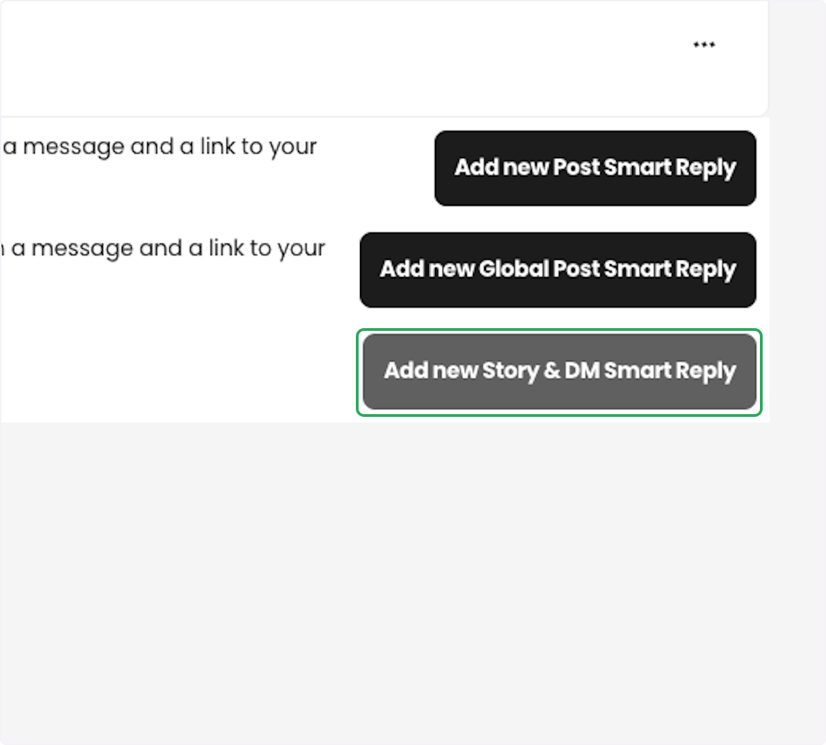 Click on Add new Story &amp; DM Smart Reply