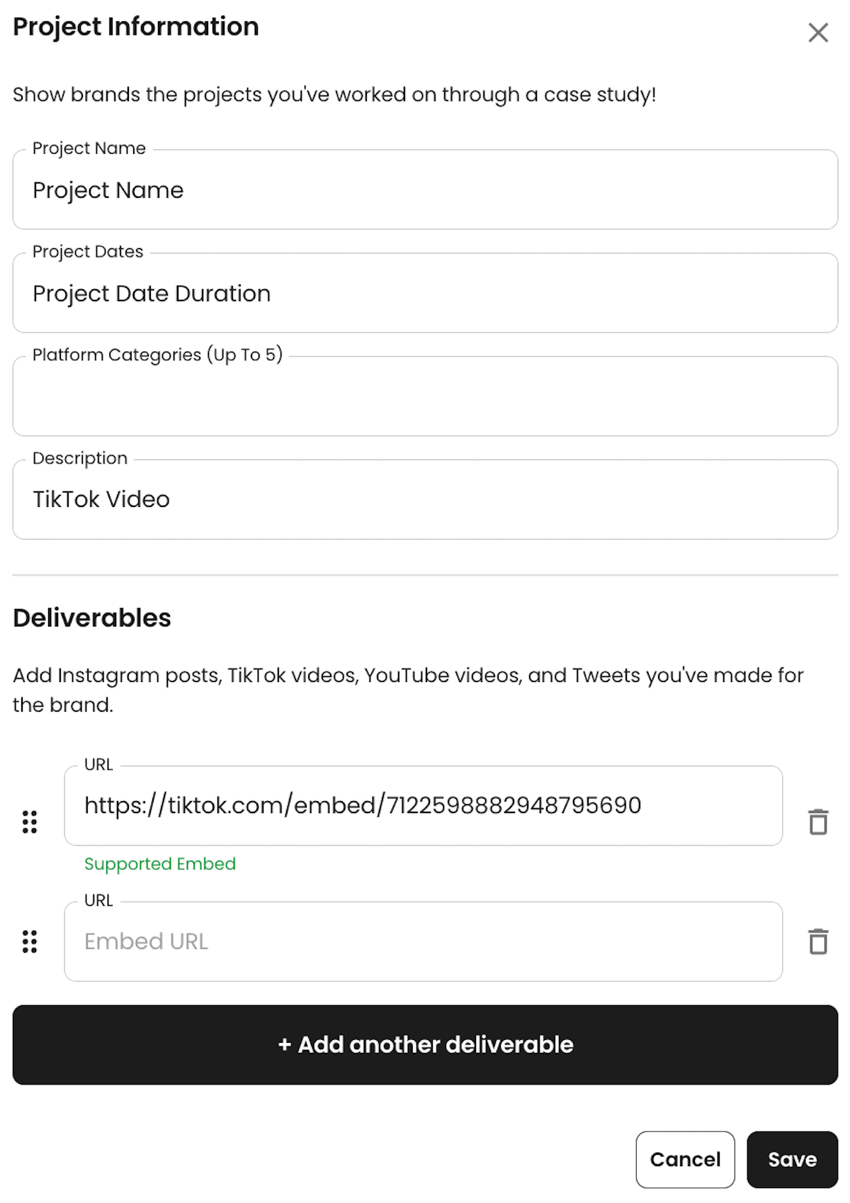 Click on Edit Brand Project Info Modal