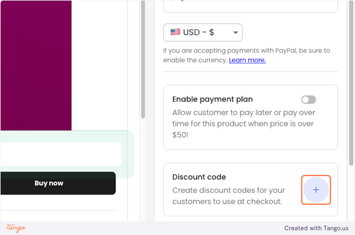 Click on the Discount Code "+" button