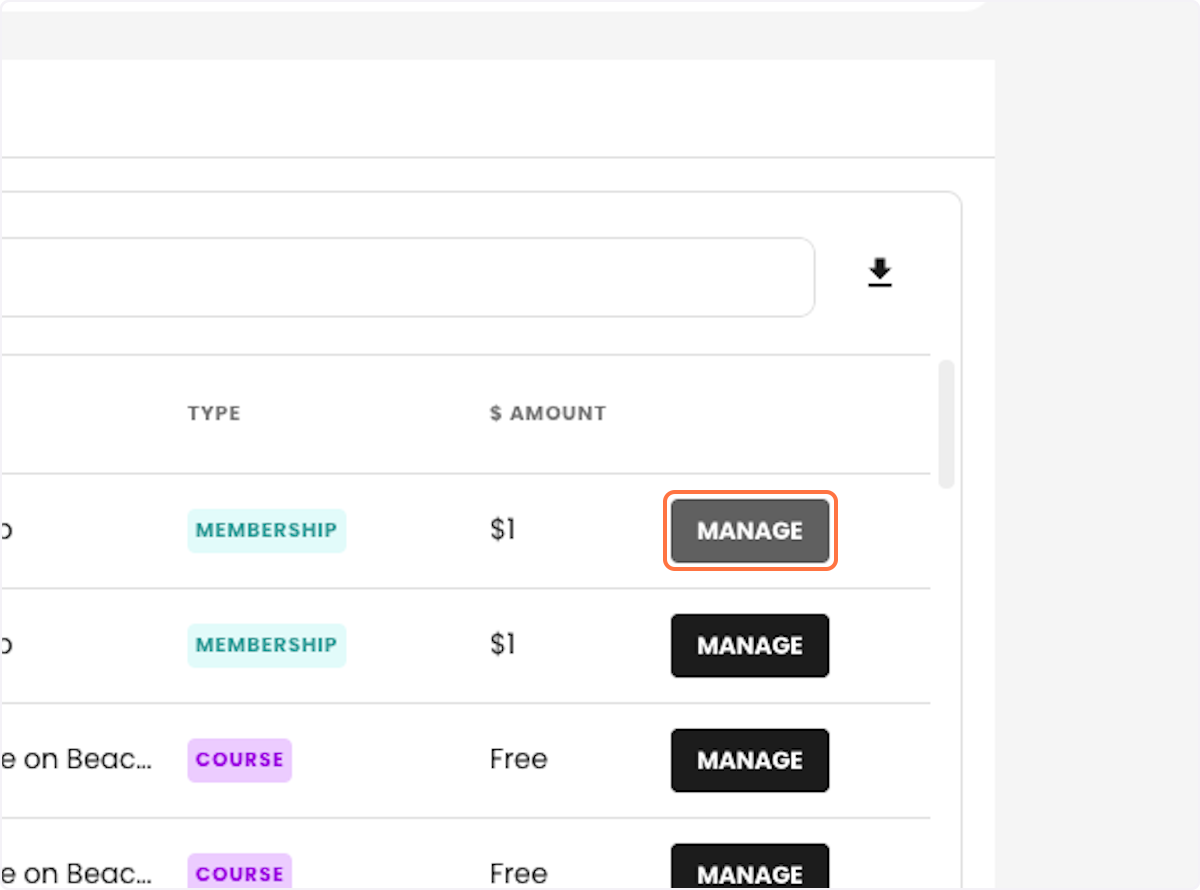Click on "Manage" next to the membership you want to cancel