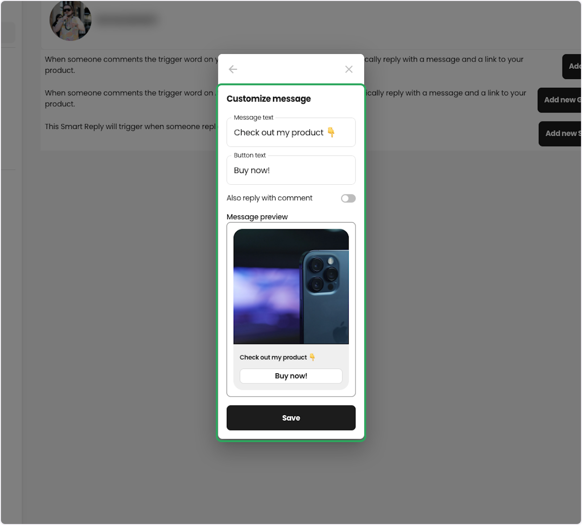 Customize the message you want to trigger in Smart Reply