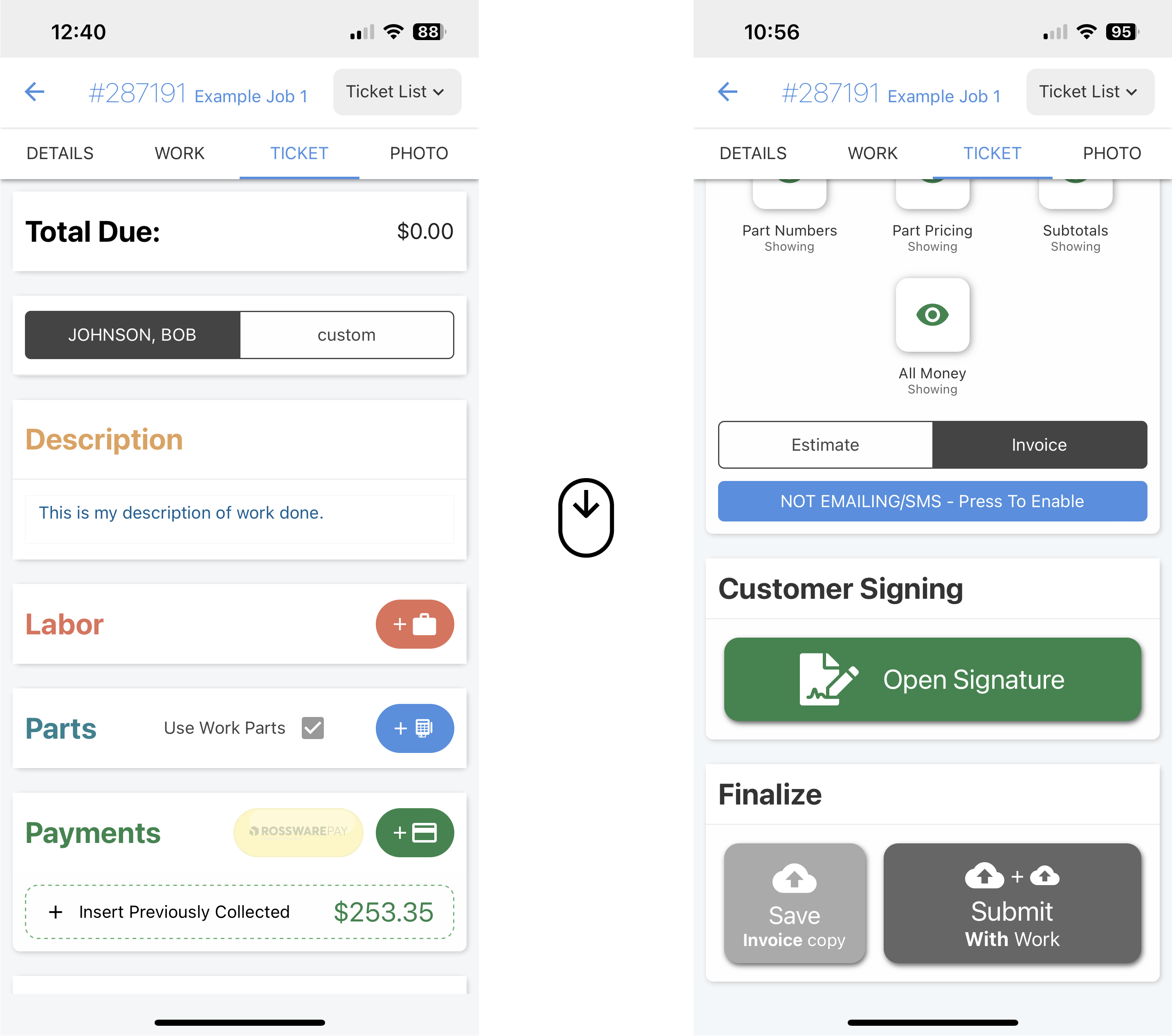 SD-Mobile ticket tab