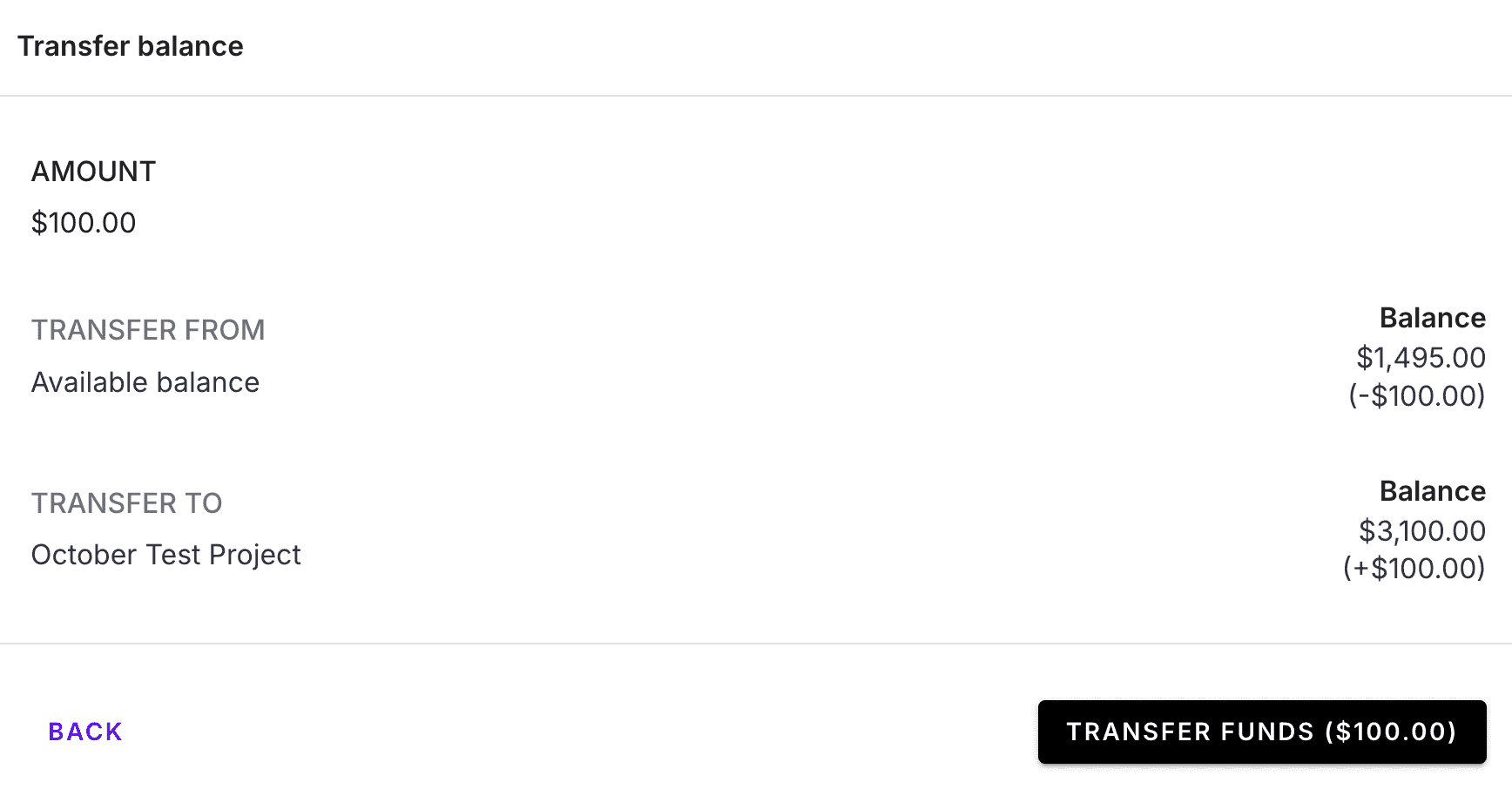 Transferring Funds to a Project