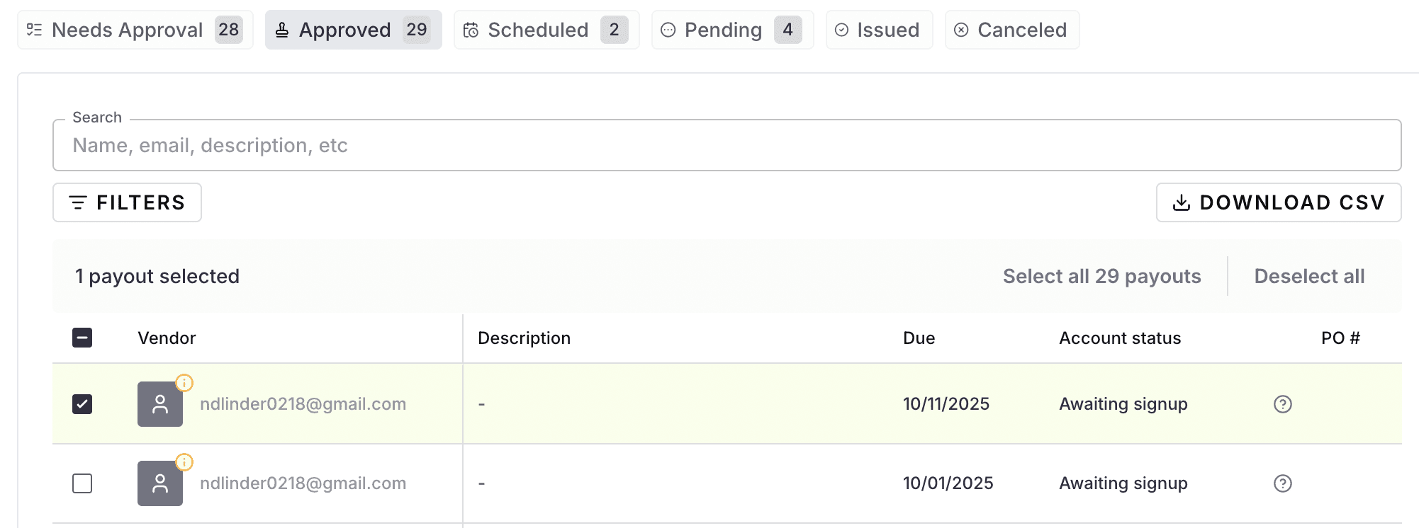 Approving and issuing payments