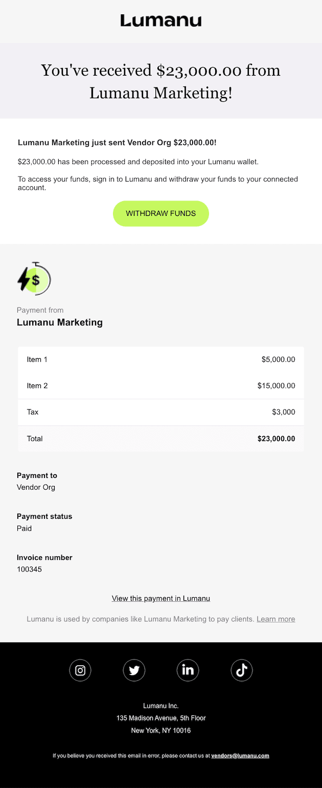 What is the payout experience for the vendor?