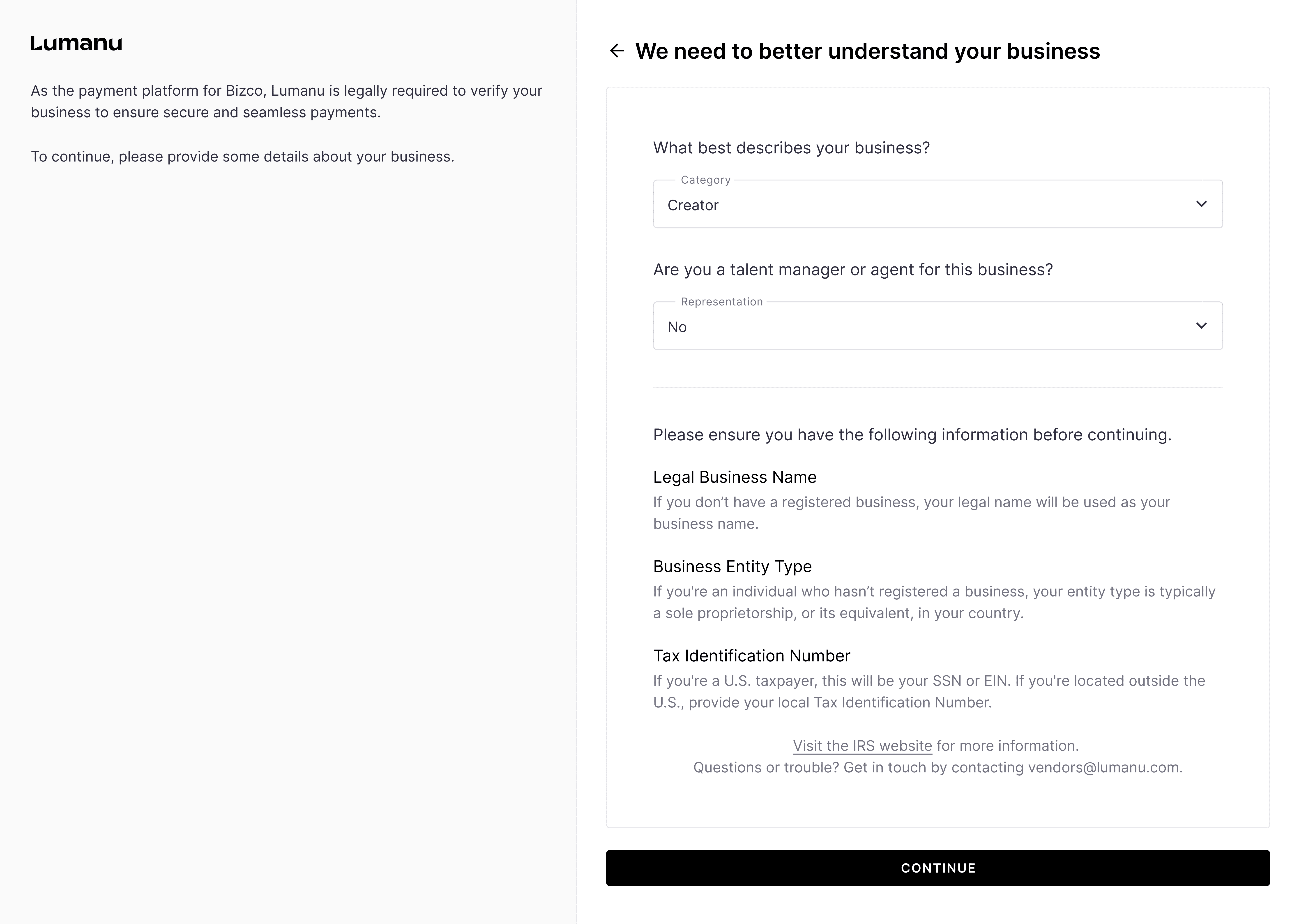 Onboarding process for U.S. based vendors