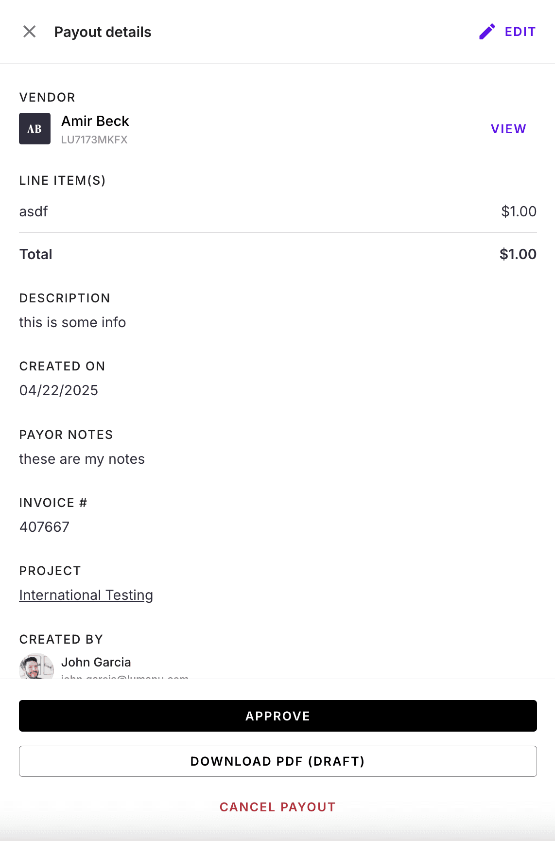 How to edit a vendor invoice
