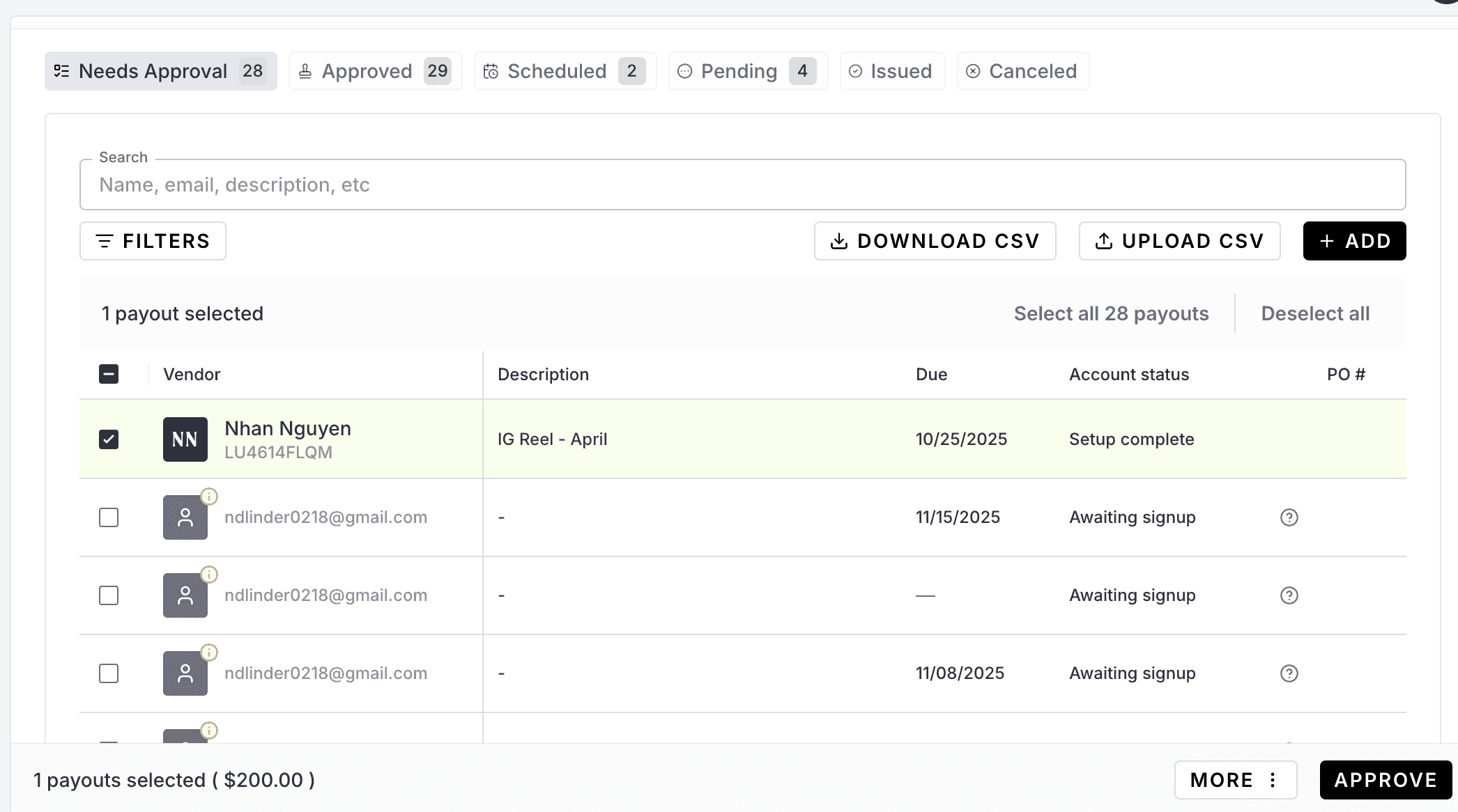 Approving and issuing payments