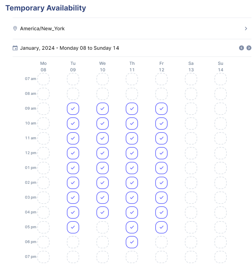 Temporary availability grid
