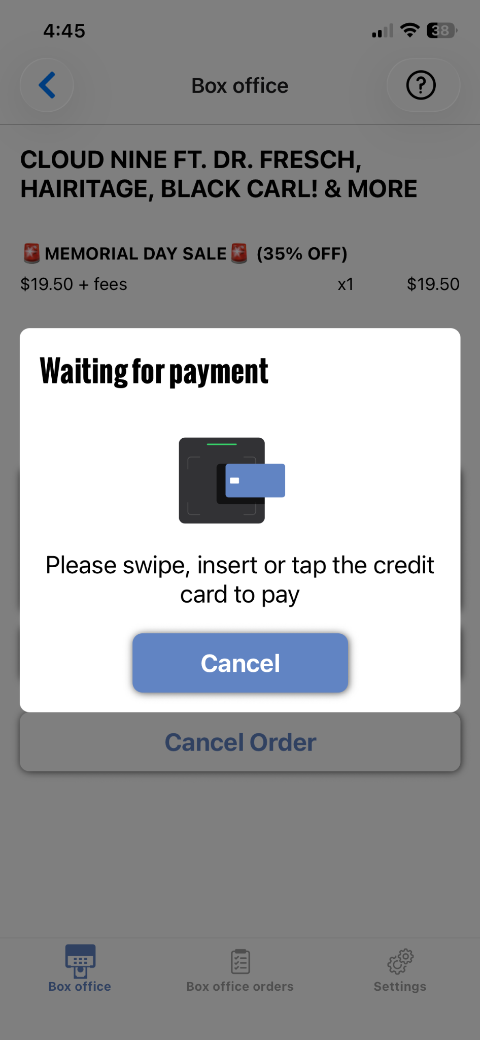 Terminal waiting for payment