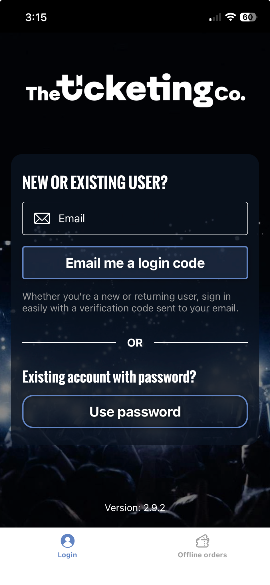 Login screen