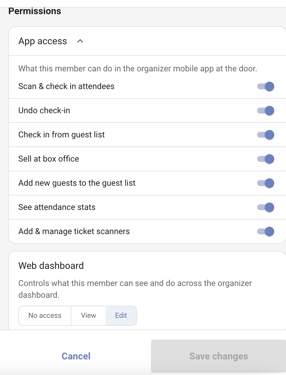 Permissions panel