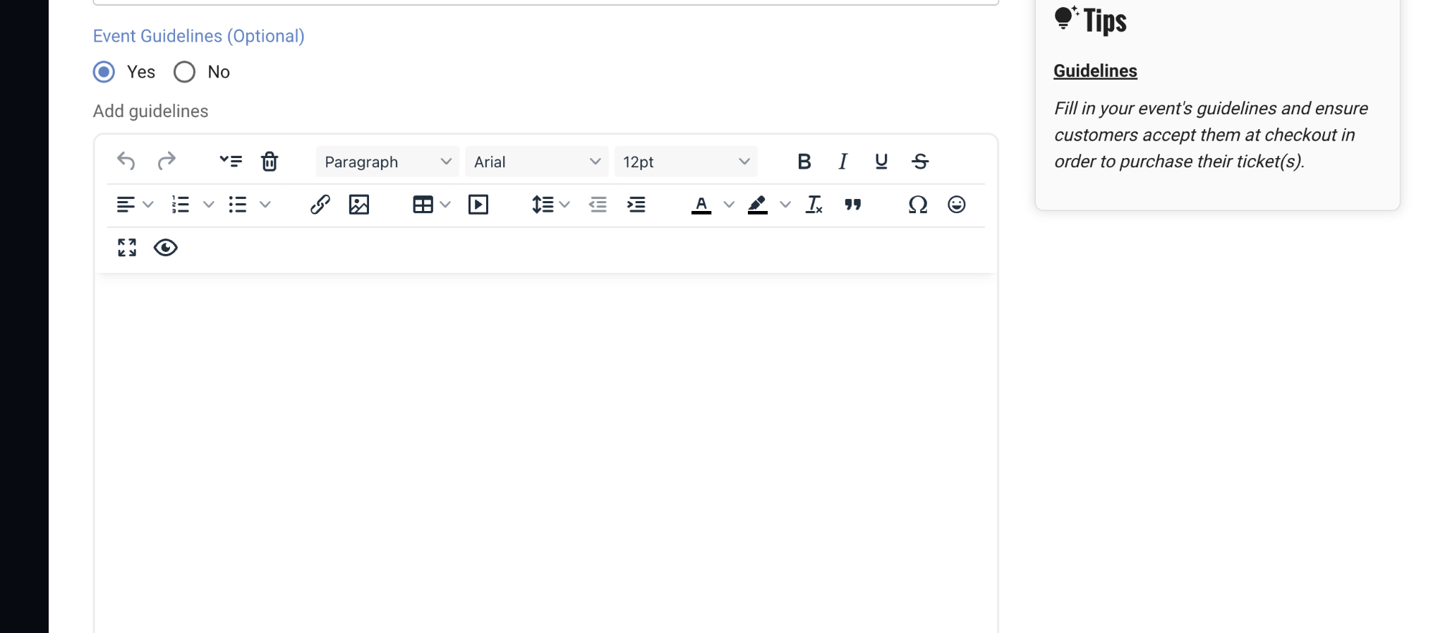 Event Guidelines editor